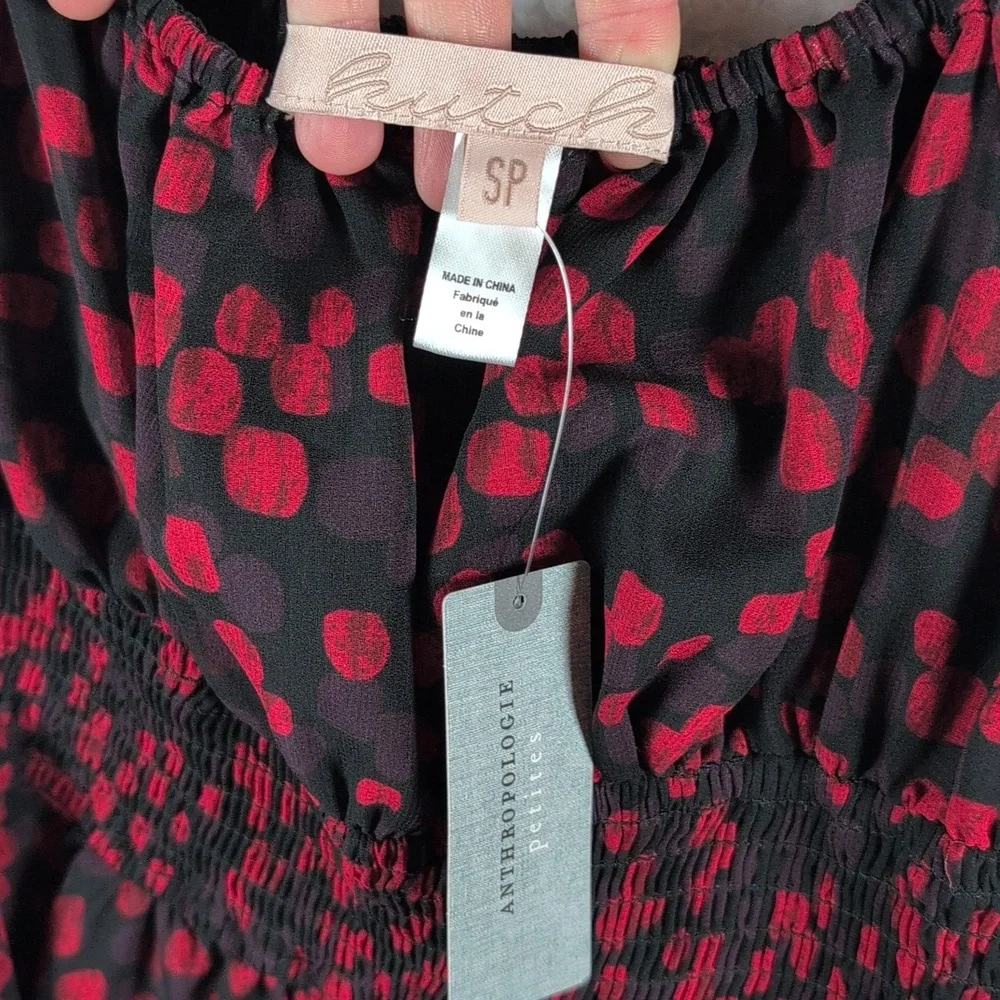 548-Anthropologie Red‎ and Black Off-Shoulder Blouse - Picture 3 of 6